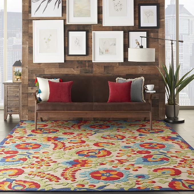 Nourison Home Aloha Multicolor 7' x 10' Area Rug - Easy Clean, Non Shedding, Bed Room, Living Room, Dining Room, Kitchen (7' x 10')