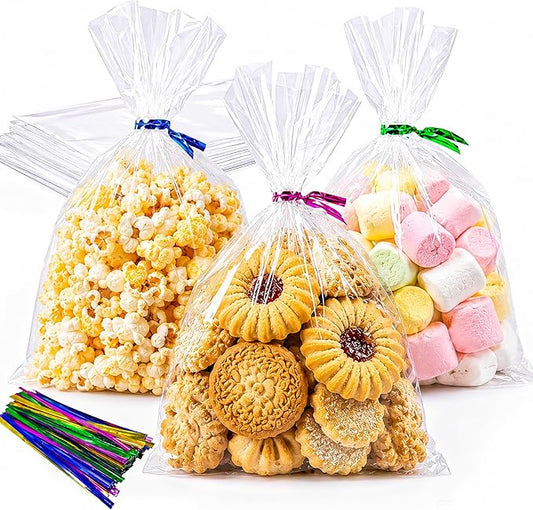 LOKQING Cellophane Bags Plastic Treat Bag Clear Cookie Candy Bags with Twist Ties for Party Favors Bag, Graduation Gift Bags(200 Pack, 5x7inch)