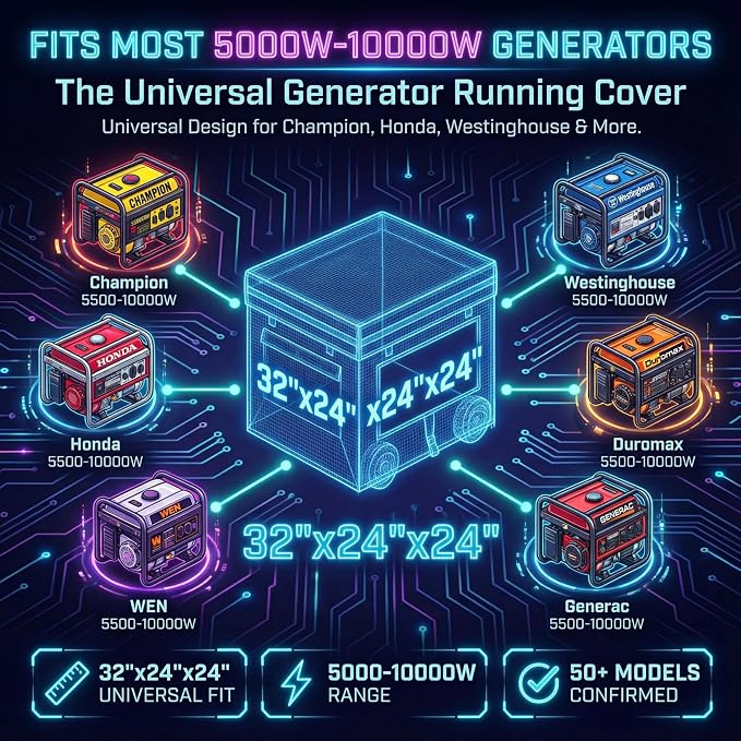 Generator Covers, Generator Covers While Running, 32X24X24 inches, Top Can be Opened, With Tool Bag and Visual Operation Window, Suitable for 3000W-12000W Frame Generator, Blue