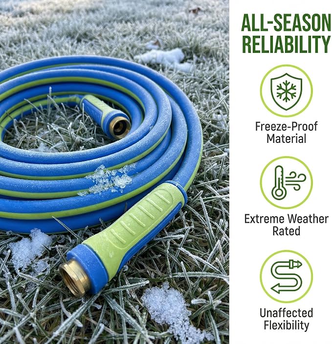 PremiumPro 50FT 5/8" Heavy Duty Reinforced Garden Hose, Large Flow,600 PSI Burst Pressure, Four Layer Hybrid Polymer Anti Kink with 360 Swivel Brass Connectors and handle for yard,washing & irrigation