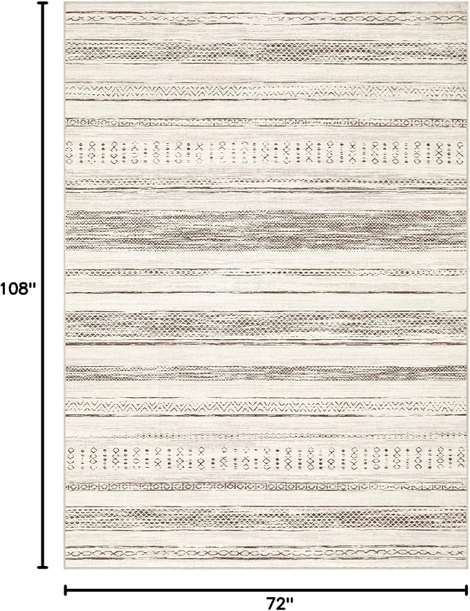 Tortania Area Rug Living Room Rugs - 6x9 Washable Large Soft Neutral Boho Moroccan Bohemian Farmhouse Rug Indoor Floor Carpet for Bedroom Under Dining Table Home Office Decor - Brown Beige