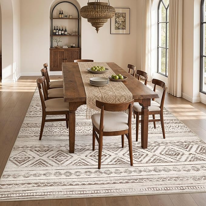 cotiled Boho 5x8 Area Rugs for Living Room: Soft Moroccan Washable Rug | Solve Modern Neutral Trendy Home Decor - Stain Resistan Indoor Carpet for Bedroom Dining Room Dark Brown
