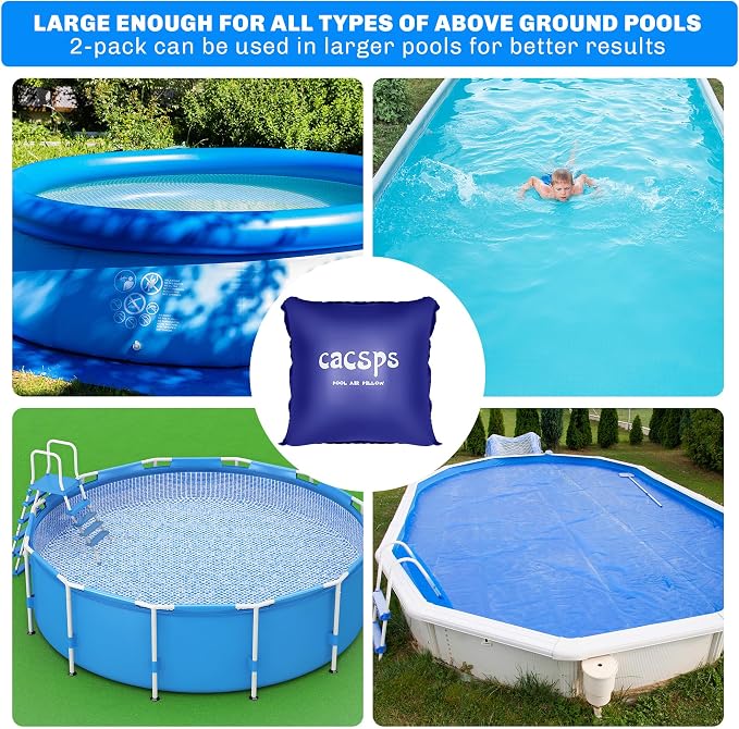 CACSPS Above Ground Pool Pillow - 8x8 Ft Air Pillow for Winterizing, 0.5mm PVC Material, 2X 16.5Ft Rope (Blue)