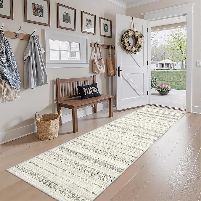 Miukiki Hallway 2x8 Runner Rug Washable Non Slip Kitchen Rug Grey | Soft Low Pile Long Floor Runner for Entryway Bedroom Laundry Room, Indoor Foldable Carpet with Rubber Backing 2'x8'