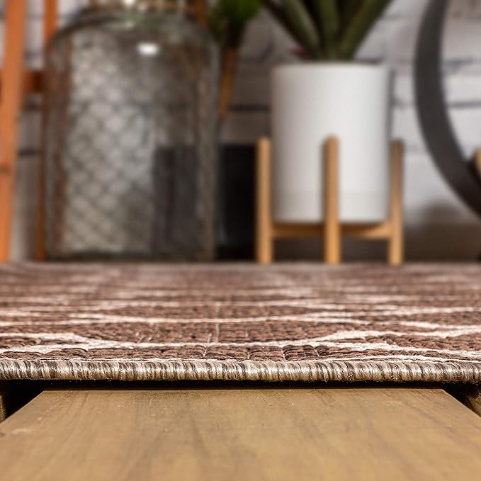 JONATHAN Y Moroccan Trellis Indoor Outdoor Area Rug 9X12 Espresso/Taupe, Trebol Textured Weave for Backyard, Patio, Porch, Easy-Cleaning, High Traffic, Pet-Friendly, Non-Shedding (SMB109B-9)