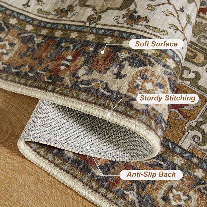 Tangsoo Vintage 2x3 Washable Rugs for Entryway, Non Slip Small Area Rug Farmhouse Indoor Front Door Rug, Oriental Print Door Mat Small Carpet, Soft Low Pile Rugs for Entry Entrance Kitchen Bedroom