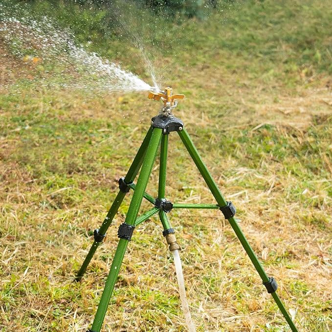 Hourleey Impact Sprinkler on Tripod Base, 6 Pack Heavy Duty Sprinklers for Lawn Yard Garden, 0-360 Degree Large Area Coverage, 3/4 Inch Connector Extension Legs Flip Locks with Brass Head