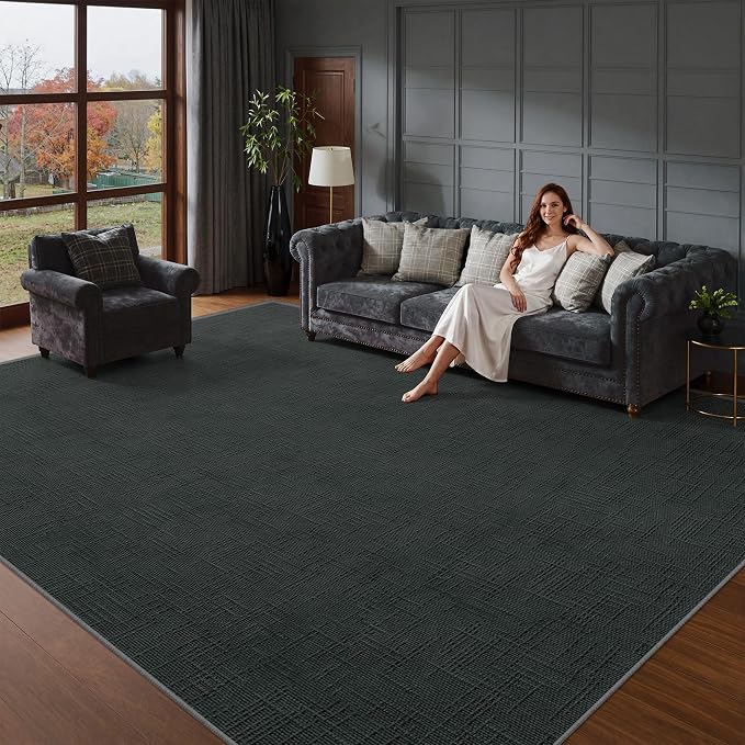 Valenrug 8x10 Area Rugs for Living Room, High-Low Pile Washable Rug, Black | Soft Fluffy Textured Design Non Slip & Lighweight, Folable, Stain Resistant Floor Carpet Rug for Bedroom, Dining Room, Office