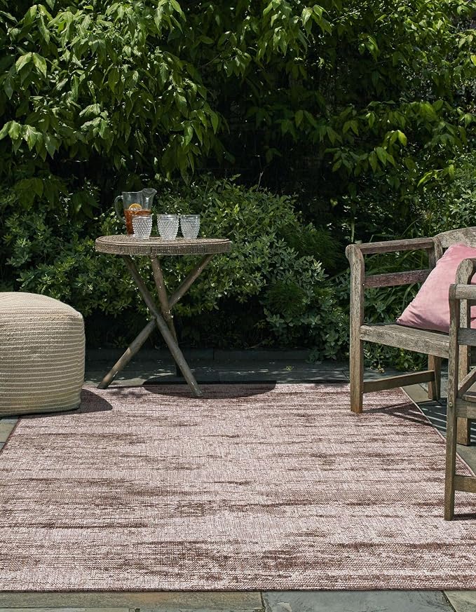Unique Loom Outdoor Modern Collection Area Rug - Cartago (9' x 12' 2" Rectangle, Brown/ Ivory)