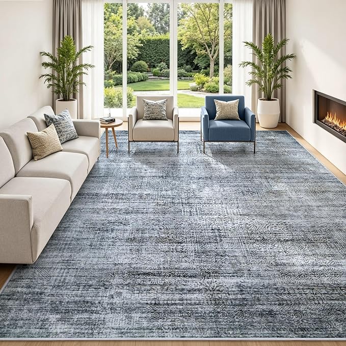 8x10 Washable Area Rug Modern Abstract for Living Room Bedroom Gray Blue | Soft Indoor Carpet,Anti-skid Backing,Water Repellent,Non-shedding, Suitable for bedroom dining farmhouse nursery home office