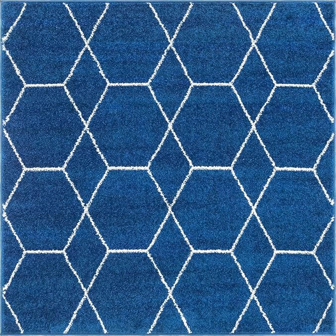 Unique Loom Trellis Frieze Collection Area Rug - Geometric (4' Square, Navy Blue/ Ivory)