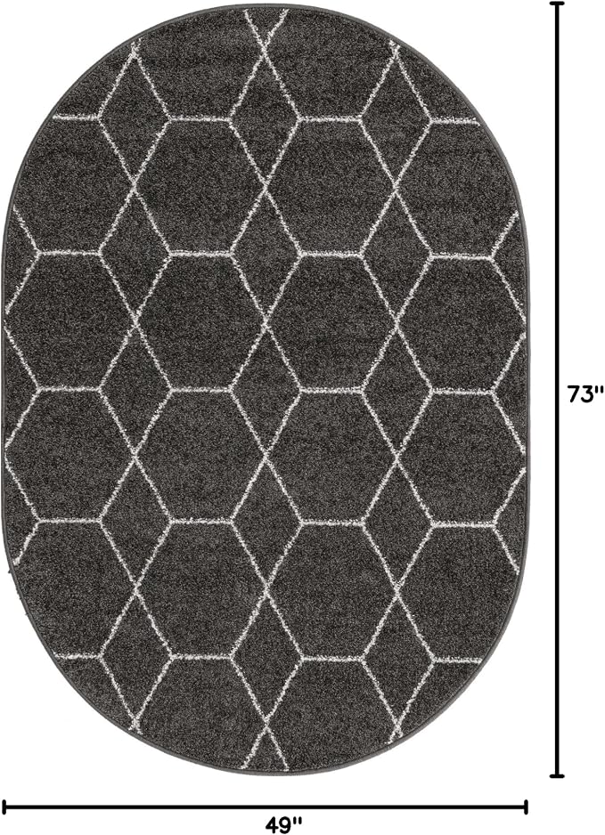 Unique Loom Trellis Frieze Collection Area Rug - Geometric (4' x 6' Oval, Dark Gray/ Ivory)