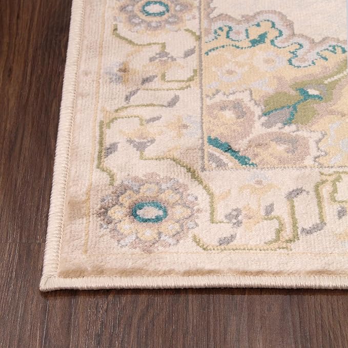Superior Indoor Area Rug or Runner, Patchwork Rustic Leaves Floor Decor, Soft Plush Rugs for Living Room, Office, Kitchen, Dining, Aesthetic Home Accessories, Zelder Collection 8ft x 10ft - Beige