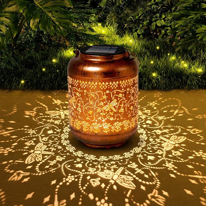 2Pack Dragonfly Solar Lanterns Outdoor Waterproof Garden Decor Birthday Gifts for Women Metal Hanging Solar Lights for Yard Patio Lawn Backyard Butterfly Gardening Gifts for Mom Grandma
