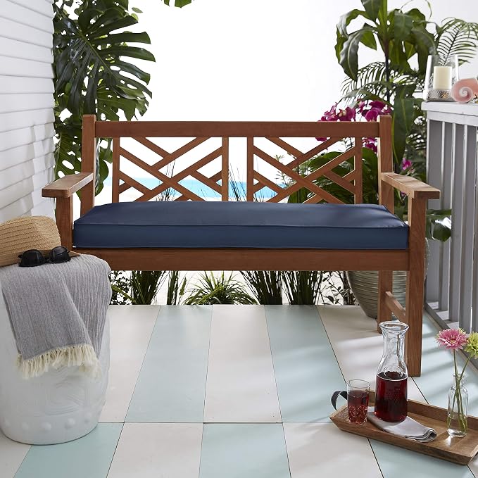 Sorra Home Sunbrella Corded Bench Cushion - Fade & Water Resistant, Outdoor & Indoor Long Patio Furniture Cushion with Plush Foam - Canvas Navy (55" x 18" x 2")