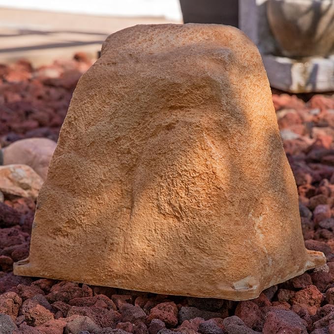 Sunnydaze 11” H Small Faux Landscape Rock Cover - Lightweight Polyresin Fake Rock Well Pump Cover for Outside – Realistic Natural Texture – Sand