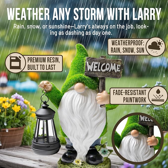 Garden Gnomes Outdoor with LED Solar Light - 11’’ Summer Season Gnome - Funny Decorations, House Warming - Porch, Deck, Home, Yard, Patio, Solar Lantern Statues - Birthday Gifts