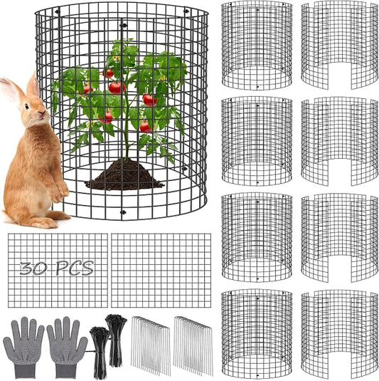 30 Pcs Plant Protectors from Animals, 16x12 Inch Large Metal Plant Cages Chicken Wire Cloche with Zip Ties and Stakes to Keep Animals Out, Garden Vegetables Shrubs Protection Bunny Barricades
