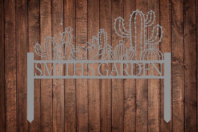 Customized Cactus Metal Garden Sign with Stakes, Garden Decoration Metal Sign, Personalized Gardener Family Name Sign, Cactus Yard Decor, Patio Decorative, Lawn Art, Farmhouse Garden, New Home Gift