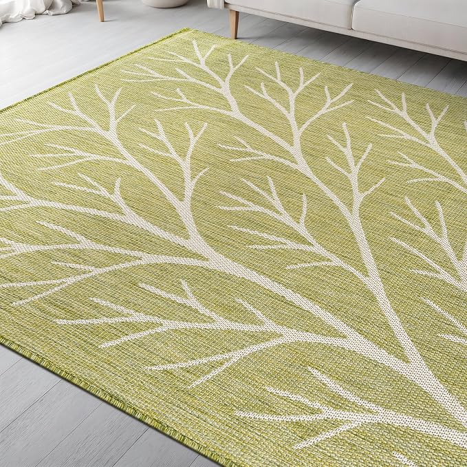 Washable Indoor Outdoor Rug 5x7 Modern Area Rugs Branch Pattern Non Shedding Waterproof Easy Clean Patio Deck Porch Living Room Bedroom Garden RV (5 X 7 Olive)