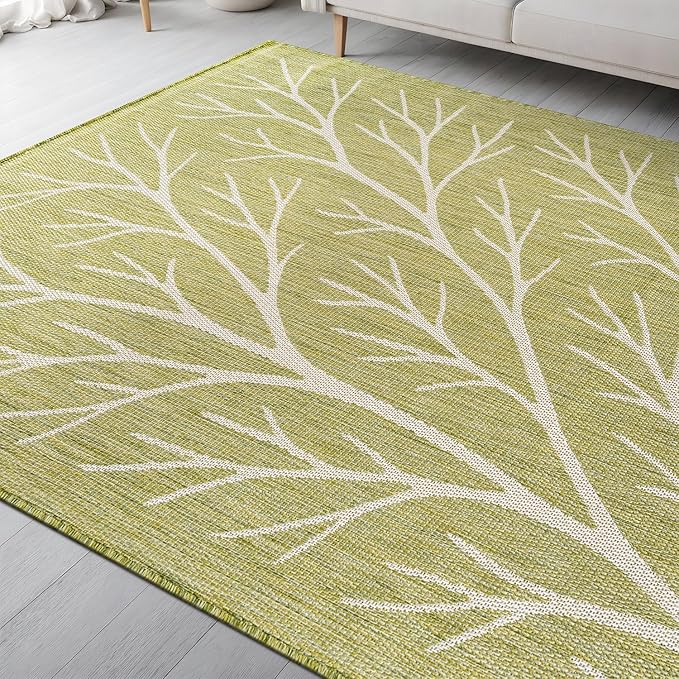 Washable Indoor Outdoor Rug 8x10 Modern Area Rugs Branch Pattern Non Shedding Waterproof Easy Clean Patio Deck Porch Living Room Bedroom Garden RV (8 X 10 Olive)