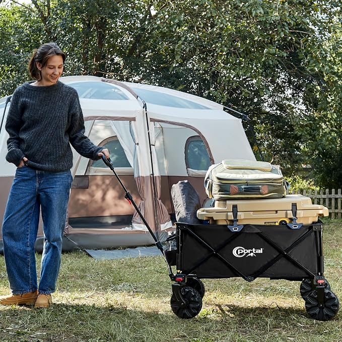 PORTAL Heavy-Duty Folding Wagon Cart, Large Collapsible Utility Wagon with All-Terrain Wheels for Beach, Camping, Garden & Grocery