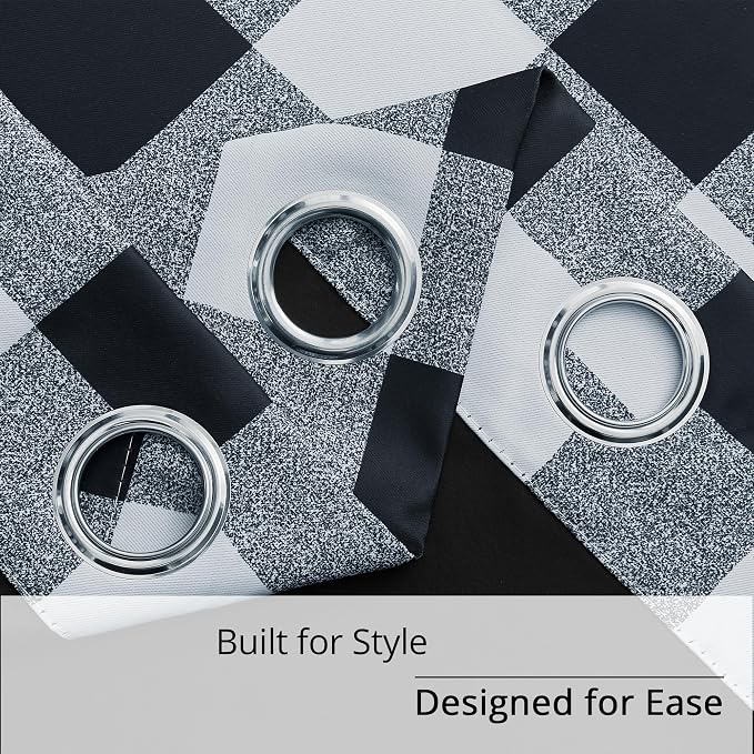 Black and White Buffalo Plaid 100% Blackout Curtains for Bedroom/Living Room, Energy Saving & Privacy, Noise Reducing, Grommet, W52×L96, 2 Panels