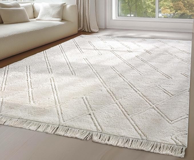 Well Woven Allie Ivory Cream Angles Geometric Area Rug 5x7 (5'3" x 7'3") - Soft High-Low Texture for Living Room, Bedroom & Hallway
