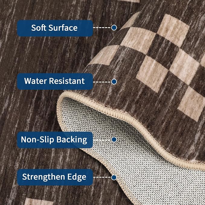 GarveeHome 8x10 Rug for Living Room Scalloped Washable Large Bedroom Rugs | Non Slip Stain Resistant Modern Border Dining Room Throw Carpet Neutral Scalloped Rug for Home Decor Office Nursery, Brown