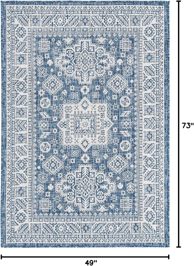 Unique Loom Outdoor Aztec Collection Area Rug - Chalca (4' 1" x 6' 1" Rectangle, Blue/ Ivory)