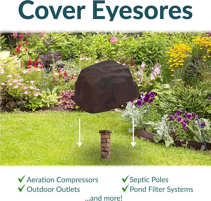 Sunnydaze 14” H Medium Faux Landscape Rock Cover - Lightweight Polyresin Fake Rock Well Pump Cover for Outside – Realistic Natural Texture – Brown