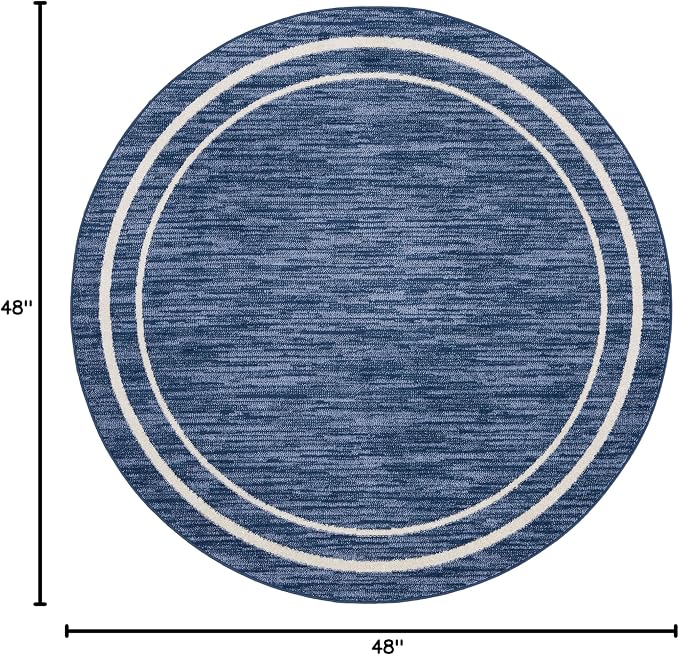 Nourison Home Nourison Essentials Navy/Ivory 4' x Round Area Rug - Easy Clean, Non Shedding, Bed Room, Living Room, Dining Room, Kitchen (4' x Round)