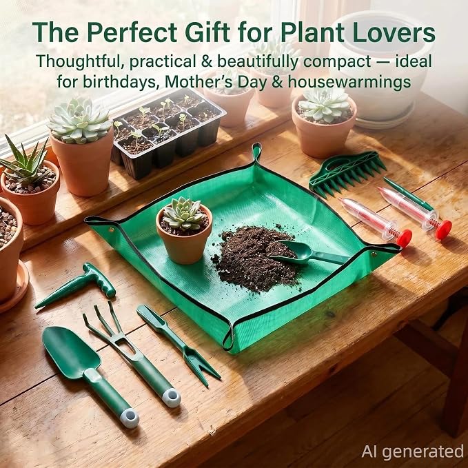Bonsai Tools Kit 10Pcs Indoor & Outdoor Gardening Tool Potting Mat | Seed Planter Tool, Repotting Mat, Plant Kit, Seed Planting Tools, Lawn & Garden Spreaders, Mini Garden tools, Garden Seeder