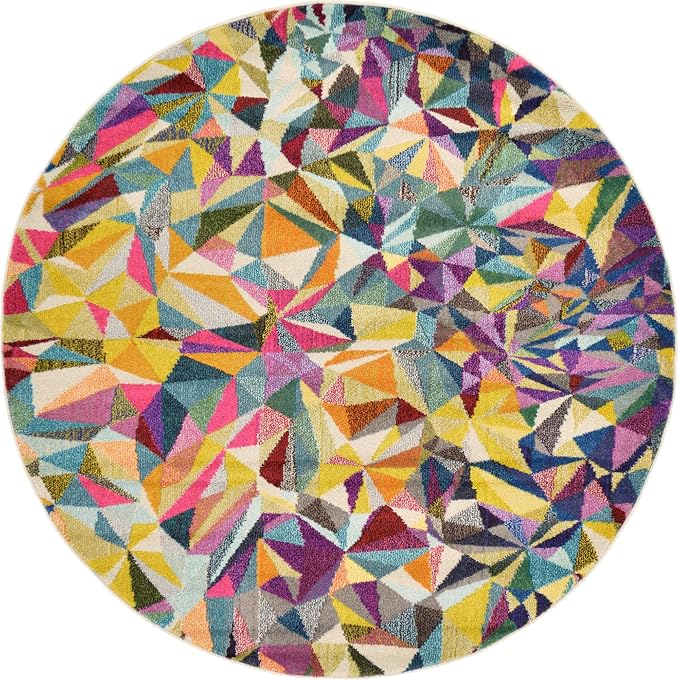 Unique Loom Estrella Collection Geometric, Triangles, Bright Colors, Abstract, Modern Area Rug (6' 0 x 6' 0 Round, Multi/Beige)