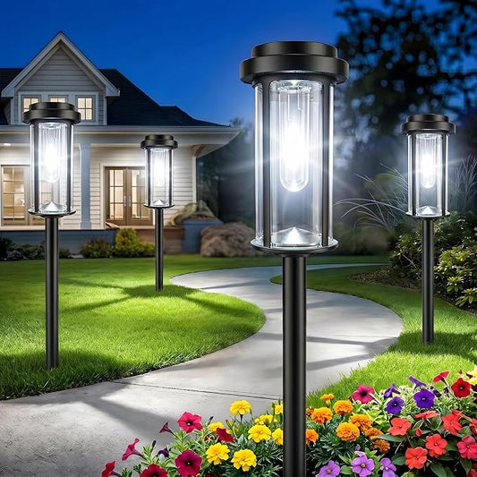 DERAYSION 12 Pack Solar Lights Outdoor, 21" Solar Pathway Lights Auto On/Off Waterproof Garden Lights for Path, Yard, Walkway, Driveway Decor, Cool White