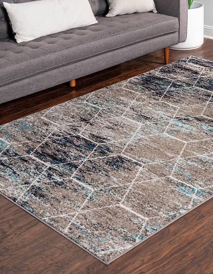 Unique Loom Trellis Frieze Collection Area Rug - Geometric (3' 3" x 5' 3", Blue Multi/ Ivory)