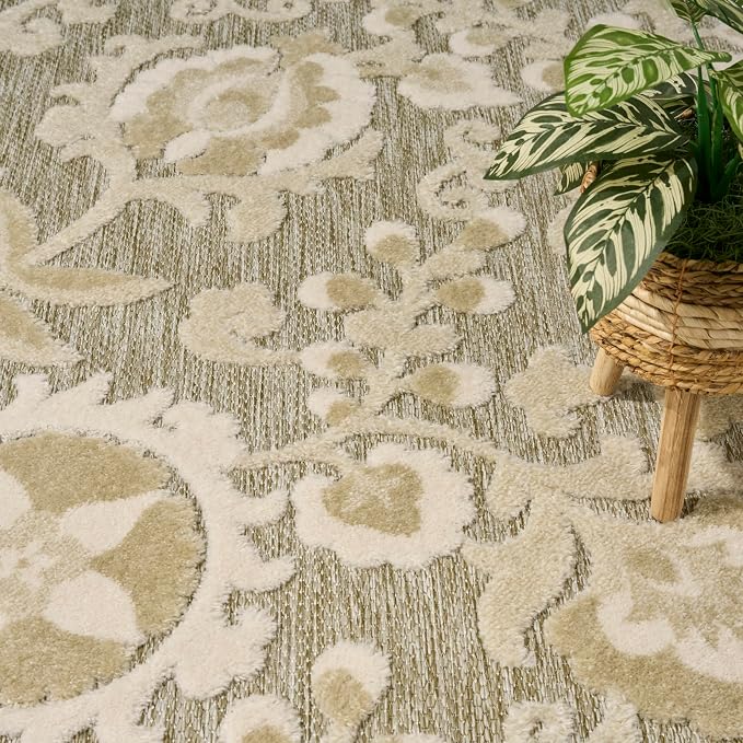 Nourison Home Aloha Ivory Sage 3'6" x 5'6" Area Rug - Easy Clean, Non Shedding, Bed Room, Living Room, Dining Room, Kitchen (4' x 6')
