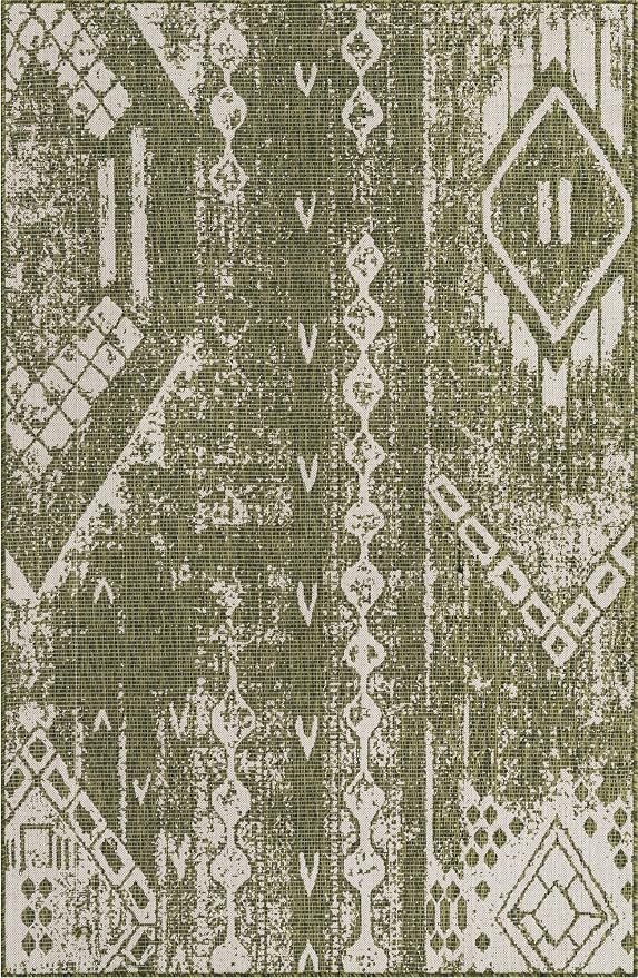 Unique Loom Outdoor Bohemian Collection Area Rug - Anthro (5' 3" x 8' Rectangle, Green/ Ivory)