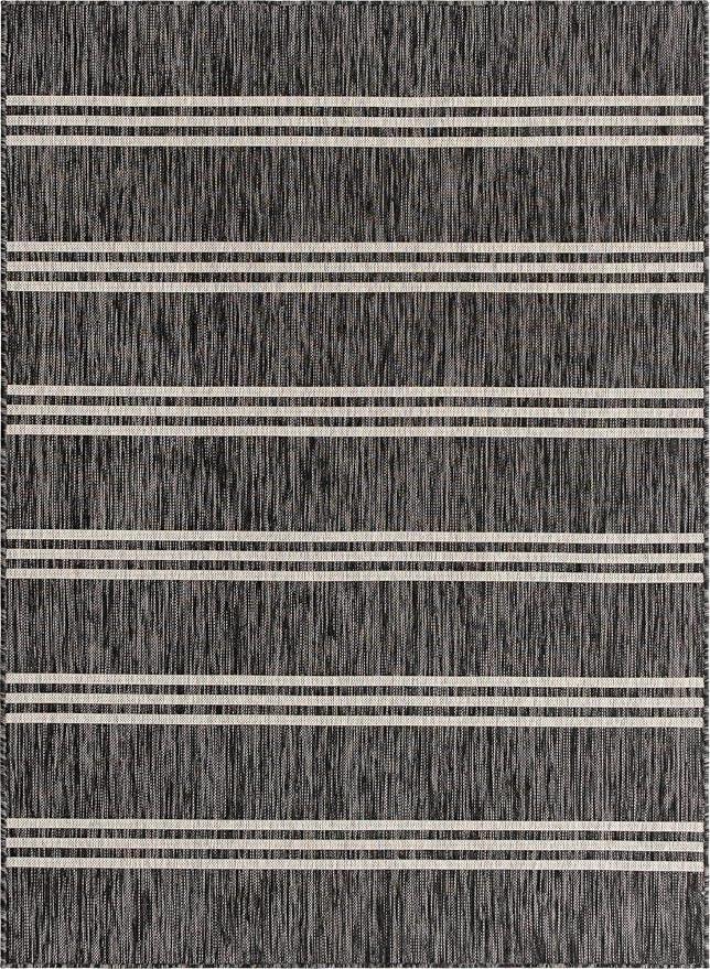 Unique Loom Outdoor Collection Area Rug - Anguilla (5' 3' x 8' Rectangle, Charcoal/ Ivory)