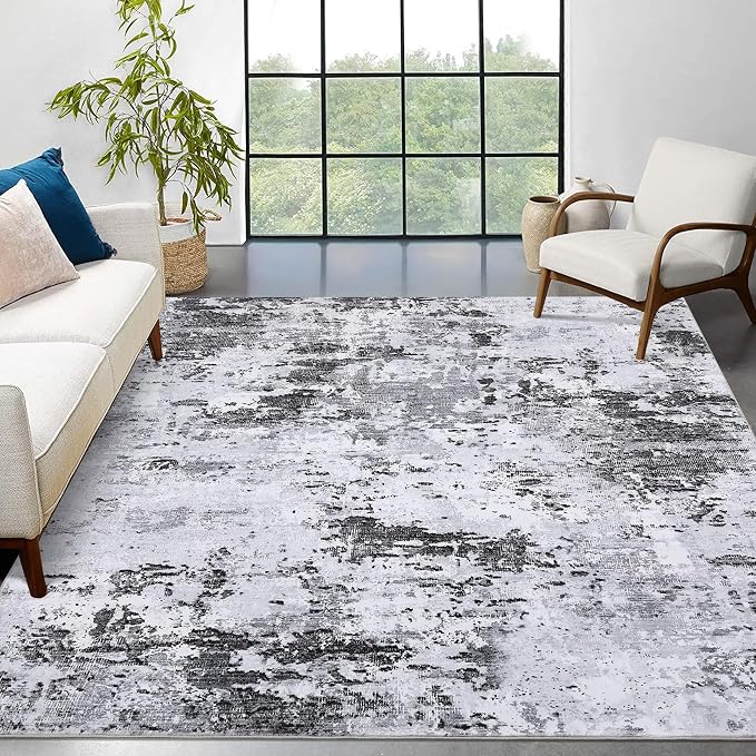 ROYHOME 5x7 Modern Abstract Area Rugs for Bedroom Living Room, Grey | Faux Wool Rug Ultra-Soft Low Pile Stain Resistant Machine Washable Carpet for Bedroom with Non Slip Backing