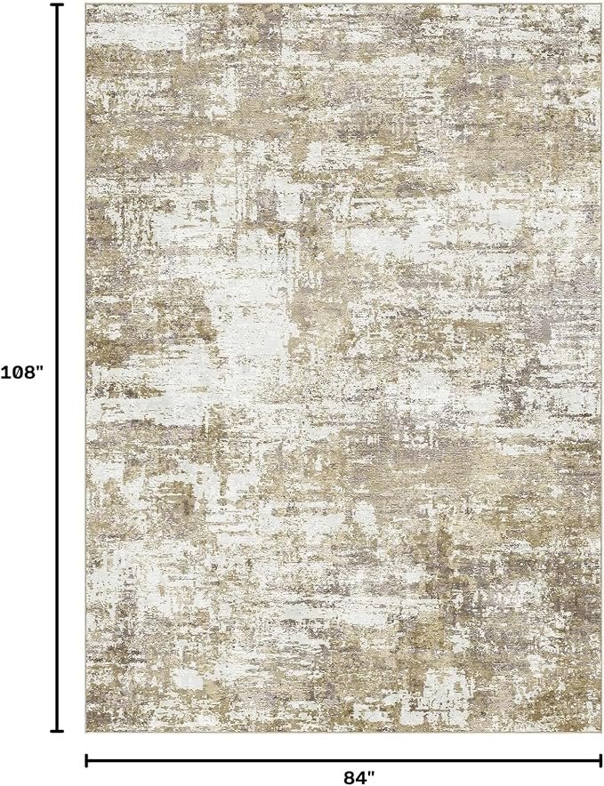 Tortania Area Rug Living Room Rugs - 7x9 Modern Abstract Neutral Large Soft Thin Rugs - Non Slip Indoor Carpet for Bedroom Dining Room Office Nursery Home Floor Decoration - Golden Brown