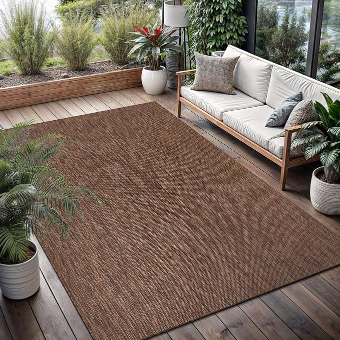 Washable Indoor Outdoor Rug Weather Resistant Carpet Modern Solid for Porch Deck Balcony Backyard Patio Rug 8x10 Gold Brown