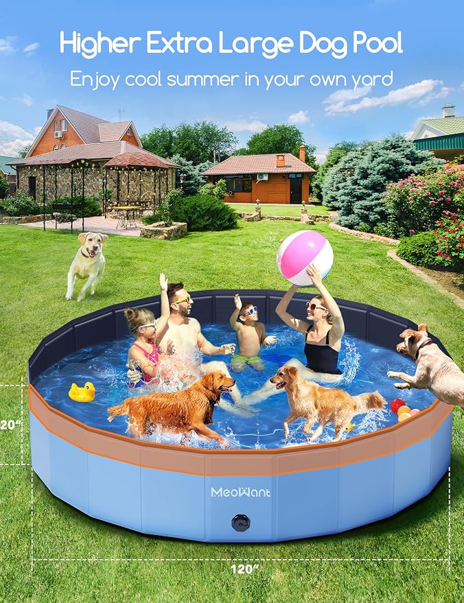 Meowant Extra Large Dog Pool Foldable 120'', Hard Plastic Kiddie Pool | Dog Swimming Pools Collapsible Dogs Pet Bath Pools, Portable Deep Dogs (7XL-120'' × 20'')
