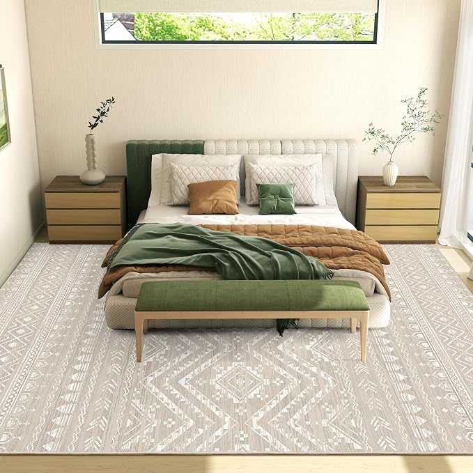 Miukiki 9x12 Area Rug for Living Room, Washable Non Slip Moroccan Rug Brown | Large Soft Rug for Kitchen Bedroom Dining Room Office, Low Pile Indoor Floor Carpet Home Decor 9'x12'