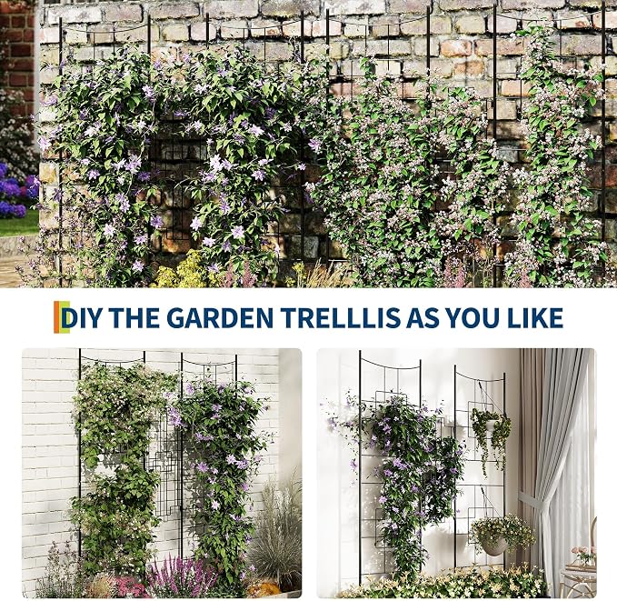 Garvee Baroque Style Metal Garden Trellis & Privacy Screen, 51"x66" Black Iron Arch Trellis for Climbing Plants Outdoor, Decorative Plant Support for Roses, Vegetables, Vines, Flowers