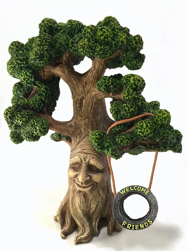 GlitZGlam Fairy and Garden Gnome Tree - Enchanted Grandpa Miniature Tree with Removable Glow in The Dark Welcome Sign for Fairies and Lawn Gnomes