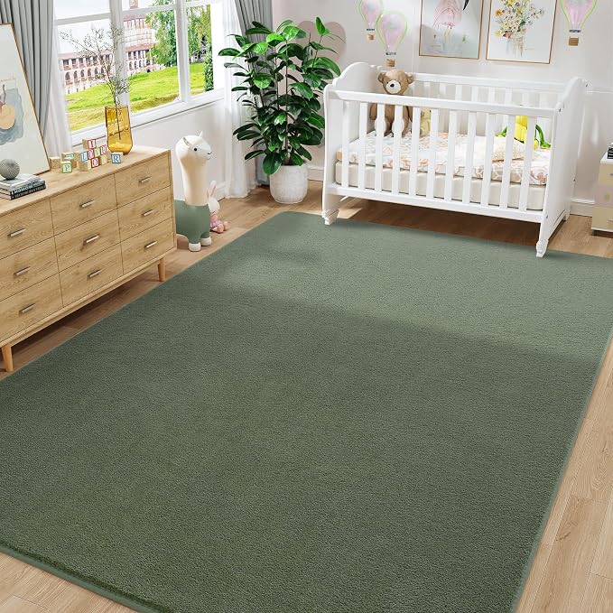 Amearea Sage Green Area Rugs for Bedroom Living Room, 6x9 Memory Foam Rug | Thickened Fluffy Indoor Washable Rugs Non Slip Minimalist Large Carpet for Boys Girls Dorm Nursery Room Decor