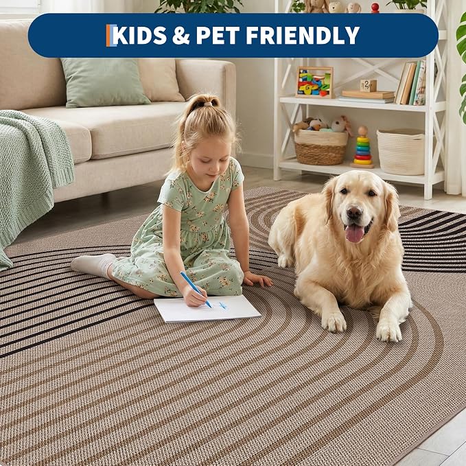 GarveeHome Modern Rainbow Easy Jute 4x6 Area Rug, Washable Rugs for Living Room Bedroom Kitchen Office, Non Slip Carpet for Entryway Backyard Sunroom