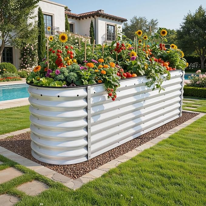YITAHOME 2pcs 24" Tall 9 in 1 Large Raised Garden Bed Kit, 8x2x2ft Galvanized Metal Planter Box with Gloves and Safety Rubber, Outdoor Above Ground Planters for Plants Vegetables Flowers, Silver Gray