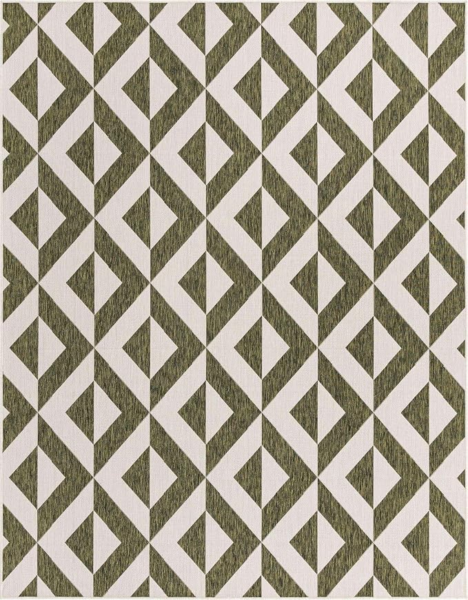 Unique Loom Outdoor Collection Area Rug - Napa (7' 10' x 10' Rectangle, Green/ Ivory)